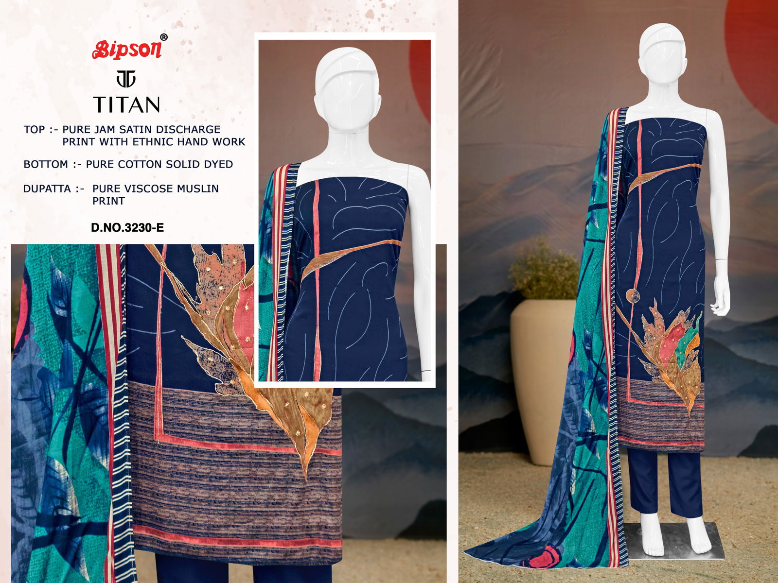 Titan 3230 By Bipson Jam Satin Printed Dress Material Suppliers In India